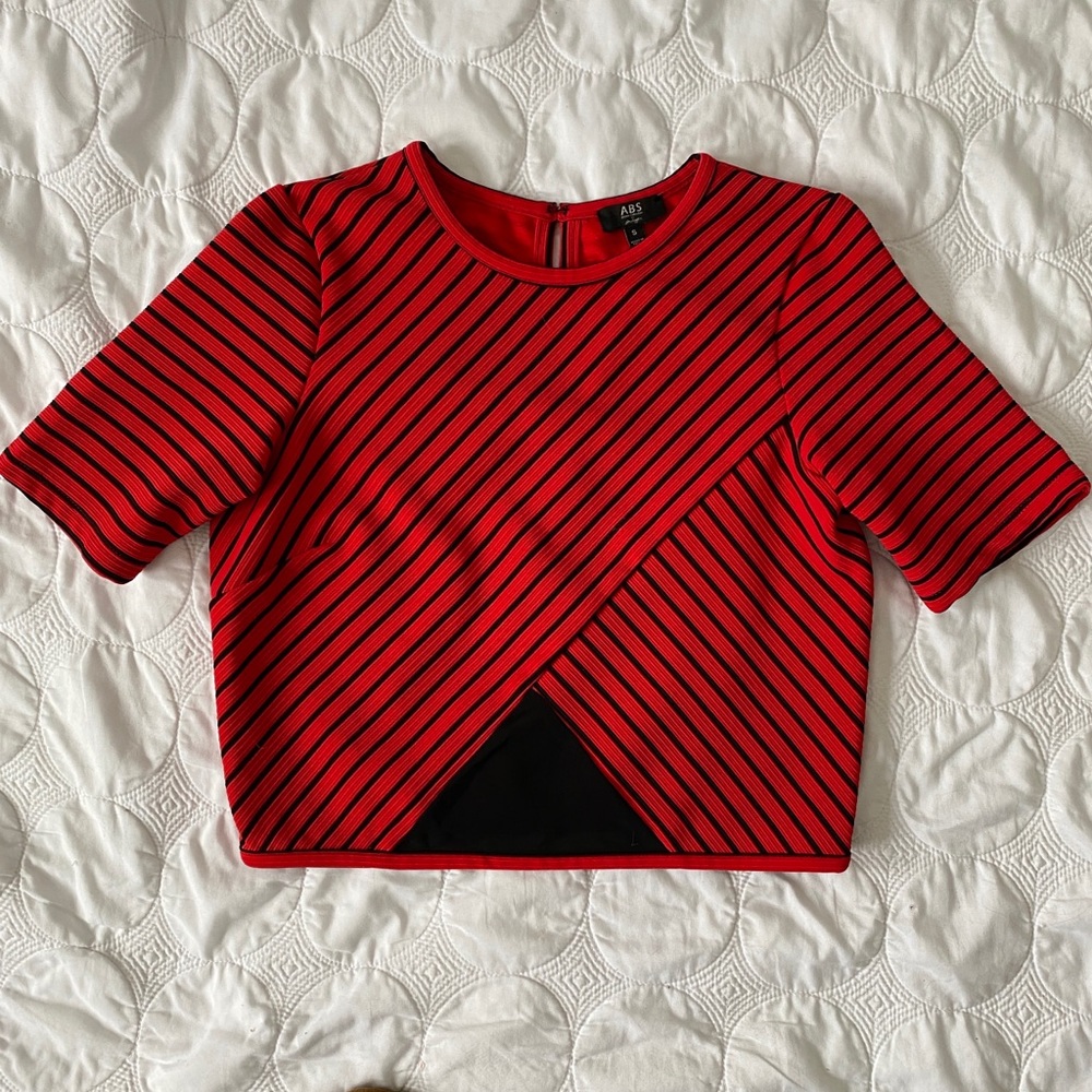 Red and black striped crop shirt